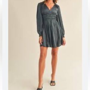 Heart & Heels shimmer blue Gray Dress low V cleavage cutout sides mini dress SzM